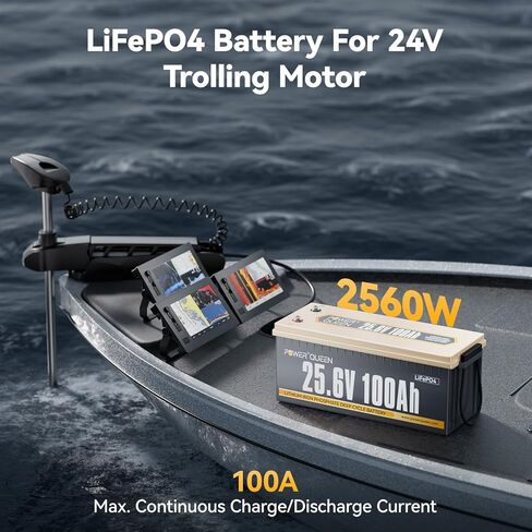 بطارية Power Queen 24V 100Ah LiFePO4 بطارية ليثيوم ذات دورة عميقة 2.56 كيلو وات في الساعة مع وقت تشغيل أطول، 100 أمبير BMS، 4000-15000 دورة، طاقة تحميل قصوى 2.56 كيلو وات لنظام تخزين الطاقة الشمسية، البحرية، الطاقة الاحتياطية in Kuwait