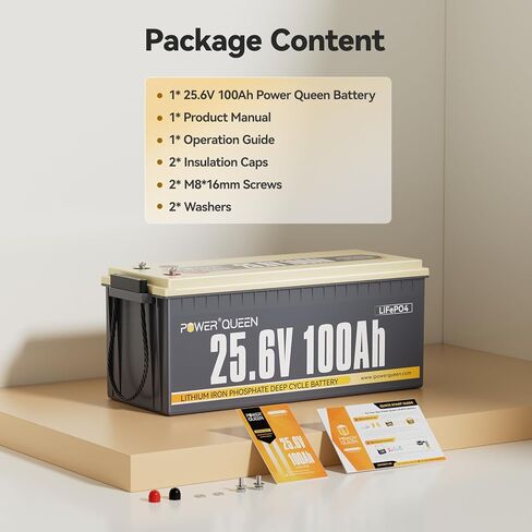بطارية Power Queen 24V 100Ah LiFePO4 بطارية ليثيوم ذات دورة عميقة 2.56 كيلو وات في الساعة مع وقت تشغيل أطول، 100 أمبير BMS، 4000-15000 دورة، طاقة تحميل قصوى 2.56 كيلو وات لنظام تخزين الطاقة الشمسية، البحرية، الطاقة الاحتياطية in Kuwait