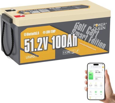 بطارية Power Queen 24V 100Ah LiFePO4 بطارية ليثيوم ذات دورة عميقة 2.56 كيلو وات في الساعة مع وقت تشغيل أطول، 100 أمبير BMS، 4000-15000 دورة، طاقة تحميل قصوى 2.56 كيلو وات لنظام تخزين الطاقة الشمسية، البحرية، الطاقة الاحتياطية in Kuwait