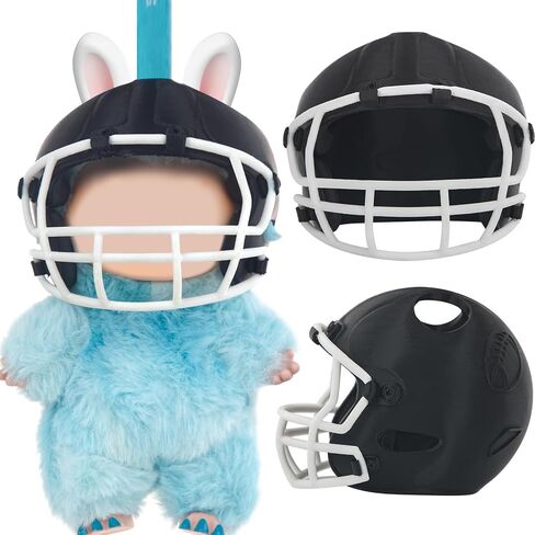 3D Printed Football Helmet Used for Labubu Doll Stuff,Compatible with Labubu Outfit 17cm Doll Clothes and Accessories Designer (Black) in Kuwait