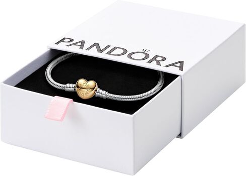 سوار من PANDORA Jewelry Moments مزود بسلسلة على شكل ثعبان على شكل قلب، مقاس 19.05 سم، مع صندوق هدايا in Kuwait