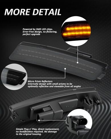 مصابيح LED للعلامات الجانبية من Bestview متوافقة مع 2020-2024 Ca-dillac CT5، مصابيح LED بيضاء للمصد الأمامي مع عدسات مدخنة in Kuwait