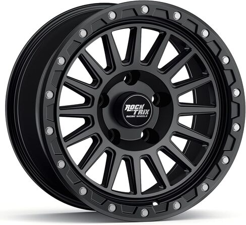 RockTrix RT113 17 inch Wheel Compatible with Jeep Wrangler JK JL 17x9 5x5 Wheels (-12mm Offset, 4.5in Backspace) 5x5 PCD, 71.5mm Bore, Black Wheels, Also fits Gladiator JT Rims in Saudi Arabia