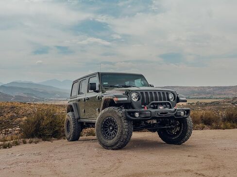 RockTrix RT113 17 inch Wheel Compatible with Jeep Wrangler JK JL 17x9 5x5 Wheels (-12mm Offset, 4.5in Backspace) 5x5 PCD, 71.5mm Bore, Black Wheels, Also fits Gladiator JT Rims in Saudi Arabia