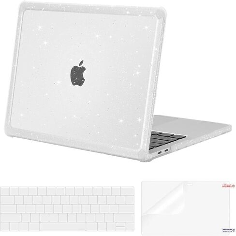 MOSISO Compatible with MacBook Pro 13 inch Case M2 2025-2016 A2338 M1 A2251 A2289 A2159 A1989 A1708 A1706, Anti-Cracking Heavy Duty Glitter TPU Bumper Hard Case&Keyboard Cover&&Screen Film, Black in Saudi Arabia