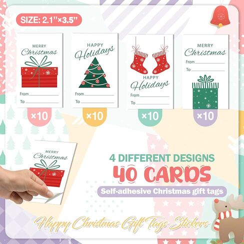 Christmas Gift Tags, 40 Merry Christmas Gifts Labels Stickers, Happy Holiday Name Tag Self-Adhesive for Party Presents Decorations - A02 in Saudi Arabia