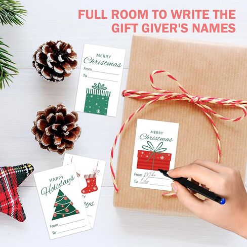 Christmas Gift Tags, 40 Merry Christmas Gifts Labels Stickers, Happy Holiday Name Tag Self-Adhesive for Party Presents Decorations - A02 in Saudi Arabia