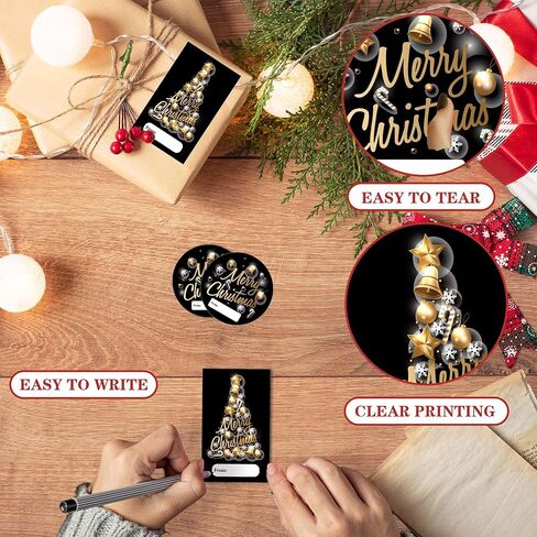 Black Gold Foil Merry Christmas Stickers, Christmas Decorative Gift Stickers for Envelopes Cards Goodie Bags, 20 Round and 20 Rectangular Labels, Wrapping Party Supplies and Favors-A06 in Saudi Arabia