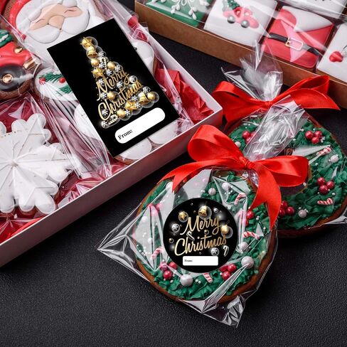 Black Gold Foil Merry Christmas Stickers, Christmas Decorative Gift Stickers for Envelopes Cards Goodie Bags, 20 Round and 20 Rectangular Labels, Wrapping Party Supplies and Favors-A06 in Saudi Arabia