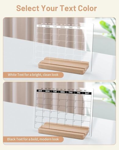 Acrylic Dry Erase Monthly Calendar Board for Desk, 9x13 Transparent Acrylic Whiteboard with Date Grid, Wood Stand, 6 Wet Erase Markers, for Home, Office, School (Black Text) in Saudi Arabia