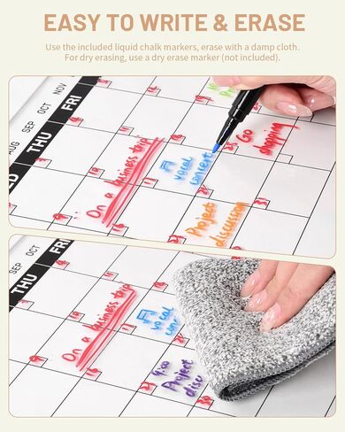 Acrylic Dry Erase Monthly Calendar Board for Desk, 9x13 Transparent Acrylic Whiteboard with Date Grid, Wood Stand, 6 Wet Erase Markers, for Home, Office, School (Black Text) in Saudi Arabia