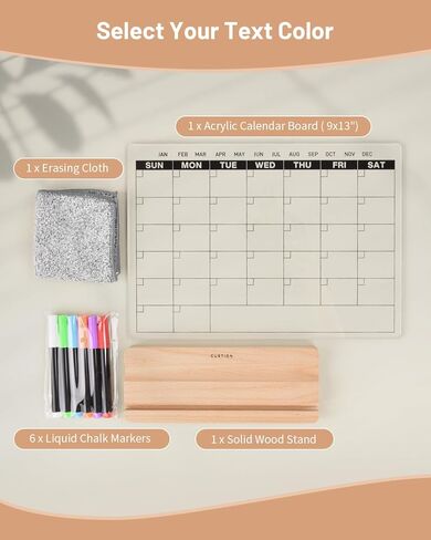 Acrylic Dry Erase Monthly Calendar Board for Desk, 9x13 Transparent Acrylic Whiteboard with Date Grid, Wood Stand, 6 Wet Erase Markers, for Home, Office, School (Black Text) in Saudi Arabia