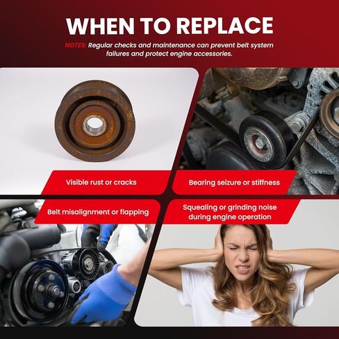 بكرة حزام المهمل من MPLUS تناسب BUICK 2004-2007 Rainier 4.2L GAS، لسيارة CHEVROLET 2002-2009 Trailblazer 4.2L GAS، 2002-2006 Trailblazer EXT 4.2L GAS، لكرايسلر 2005-2005 Pacifica 3.8L GAS in Saudi Arabia
