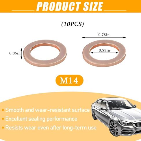 10 قطع حشية قابس تصريف زيت السيارة، OEM#007603-014106 M14 حشية غسيل نحاسية لتصريف الزيت، استبدال حلقة ختم غسالة المحرك التلقائي، متوافق مع 300 CLK CLS in Saudi Arabia