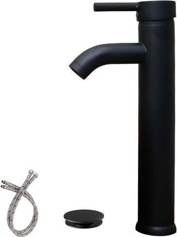 صنبور حمام أسود غير لامع بفتحة واحدة ومقبض واحد مع استنزاف منبثق مع مهوية الفائض، صنبور حمام، حوض سطح السفينة، صنابير تجارية حديثة، خلاط صنبور العرض، خرطوم خالٍ من الرصاص in Kuwait