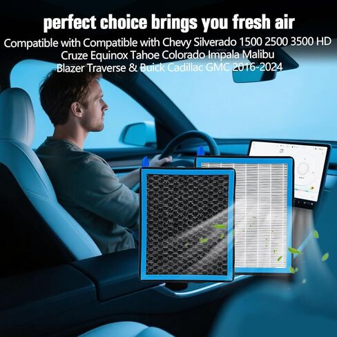 CF11966 فلتر هواء المقصورة مع الكربون المنشط متوافق مع Chevy Silverado 1500 2500 3500 HD Cruze GMC Cadillac Buick |Enclave Encore GX Envision Camaro Colorado CT5 CT6 CTS Malibu Bolt EUV Bolt EV in Kuwait