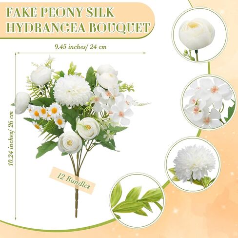 Tigeen 12 Bundles Peonies Artificial Flowers Artificial Rose Silk Flowers Faux Roses Flowers Fake Roses Silk Hydrangea Bouquet for Wedding Table Centerpiece Floral Vase Home Office Bridal Decor(Pink) in Saudi Arabia