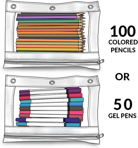 Adorable 3 Pack Zipper Pencil Case, Multi-Color Big Capacity Pouch with Clear Window and 3 Reinforced Grommets, Dark Green in Saudi Arabia