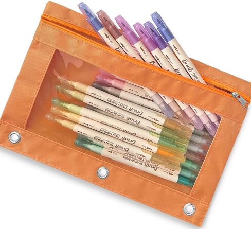 Adorable 3 Pack Zipper Pencil Case, Multi-Color Big Capacity Pouch with Clear Window and 3 Reinforced Grommets, Dark Green in Saudi Arabia