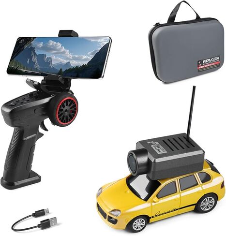GoolRC WLtoys 6401-C Mini RC Car, 2.4GHz 1:64 Scale FPV Remote Control Car with Camera 720P, APP Control Rear Drive Vehicle with LED Lights for Adults (Yellow) in Saudi Arabia