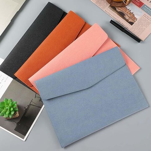 A4 PU Leather Document Folder with Snap Closure File Holder for Letter Size Black Waterproof Portfolio Envelope File Oragnizer Pocket Storage Case for Receipt Contract Stationery Tablet in Saudi Arabia