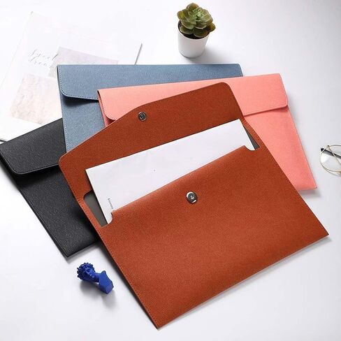 A4 PU Leather Document Folder with Snap Closure File Holder for Letter Size Black Waterproof Portfolio Envelope File Oragnizer Pocket Storage Case for Receipt Contract Stationery Tablet in Saudi Arabia