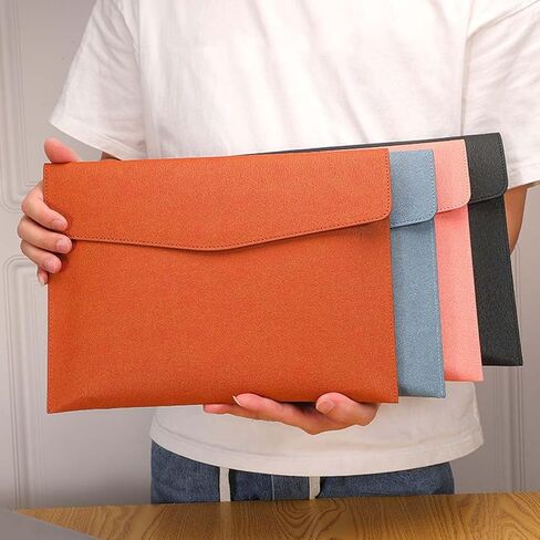 A4 PU Leather Document Folder with Snap Closure File Holder for Letter Size Black Waterproof Portfolio Envelope File Oragnizer Pocket Storage Case for Receipt Contract Stationery Tablet in Saudi Arabia