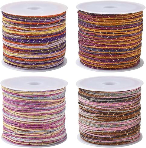 SUNNYCLUE 4 Rolls 4 Colors 218.7 Yards/200M 0.8mm Red Metallic Thread Colorful Nylon Cord Glitter Macrame Jewelry Beading Sewing String with Plastic Spool for Friendship Bracelet Necklace DIY Craft in Saudi Arabia