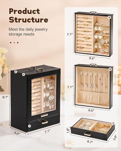 Homde Jewelry Organizer Girls Women Jewelry Box for Necklaces Rings Earrings Gift Jewelry Storage Case Porcelain Pattern Series (Black) in Kuwait