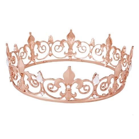 King Crown, Prince Costume Royal Medieval Fleur De Lis Metal Cake Topper Tiara w/Crystals for Men Boy Queen Bachelor Birthday Halloween Costume Hats Party Prom Pageant Homecoming, Rose Gold in Kuwait