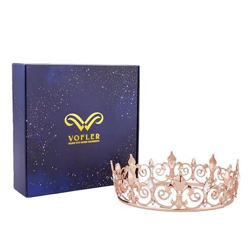 King Crown, Prince Costume Royal Medieval Fleur De Lis Metal Cake Topper Tiara w/Crystals for Men Boy Queen Bachelor Birthday Halloween Costume Hats Party Prom Pageant Homecoming, Rose Gold in Kuwait
