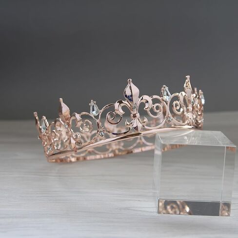 King Crown, Prince Costume Royal Medieval Fleur De Lis Metal Cake Topper Tiara w/Crystals for Men Boy Queen Bachelor Birthday Halloween Costume Hats Party Prom Pageant Homecoming, Rose Gold in Kuwait