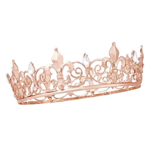King Crown, Prince Costume Royal Medieval Fleur De Lis Metal Cake Topper Tiara w/Crystals for Men Boy Queen Bachelor Birthday Halloween Costume Hats Party Prom Pageant Homecoming, Rose Gold in Kuwait