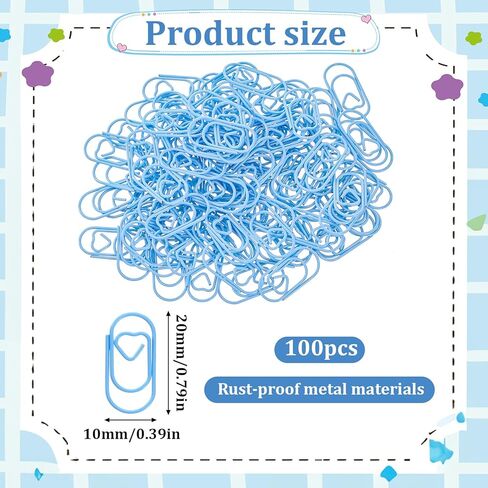 100 PCS Blue Paper Clips Small Size Cute Paper Clips Blue Metal 0.79 Inch Paperclips for Home, Office, Document Organizer in Kuwait