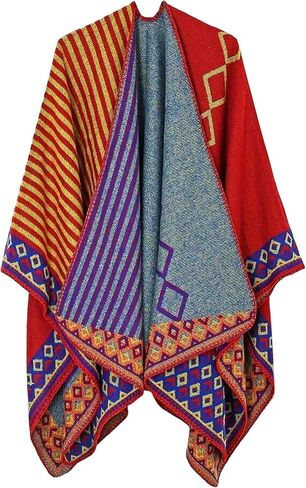 Lacavocor Women's Warm Shawl Wrap Cape Winter Sweaters Open Front Poncho in Kuwait
