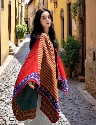 Lacavocor Women's Warm Shawl Wrap Cape Winter Sweaters Open Front Poncho in Kuwait