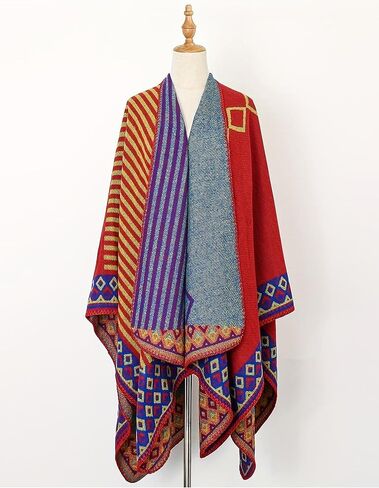 Lacavocor Women's Warm Shawl Wrap Cape Winter Sweaters Open Front Poncho in Kuwait