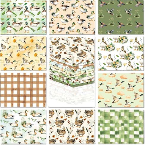 Whaline 10Pcs Mallard Duck Cotton Fabric Bundles Fat Quarters Watercolor Cute Duck Quilting Patchwork for Birthday Baby Shower DIY Sewing Craft Decor, 18 x 22 Inch in Saudi Arabia