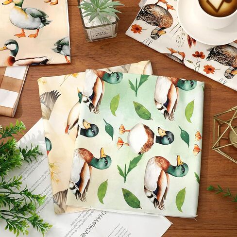 Whaline 10Pcs Mallard Duck Cotton Fabric Bundles Fat Quarters Watercolor Cute Duck Quilting Patchwork for Birthday Baby Shower DIY Sewing Craft Decor, 18 x 22 Inch in Saudi Arabia