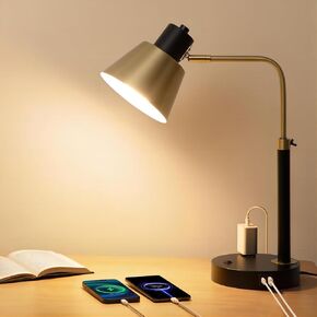 Desk Lamp with Dual USB Charging Port, Heavy Duty Metal Task Light, 340 Degree Swivel Arms, Easy Assembly with Cord Guide, Reading Lamp for Home Office, Black & Gold (Bulb Not Included) in Saudi Arabia