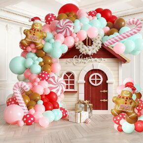 Christmas Balloon Arch Kit, Dark Green Red White Balloons & Red Gift Box & Round Candy Cane Balloon & Star Foil Balloons for Xmas Supplies New Year Party Christmas Party Decorations in Saudi Arabia
