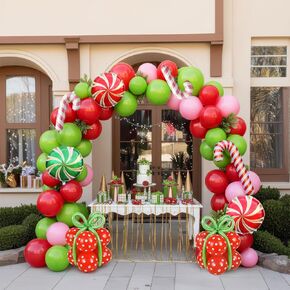 143 Pcs Christmas Balloons Garland Arch Kit with Xmas Red Pink Green Balloons Candy Cane & Swirl Foil Balloons for Holiday Party Decorations Xmas Backdrop Birthday Party Supplies in Kuwait