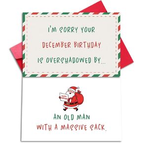 بطاقة عيد ميلاد مضحكة على الوجهين لشهر ديسمبر لعائلة الأصدقاء، بطاقة هدية عيد ميلاد سعيد لها (أنا آسف لأن عيد ميلادك في شهر ديسمبر قد طغى عليه رجل عجوز يحمل كيسًا ضخمًا) in Kuwait