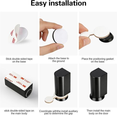 سدادة باب مغناطيسية صامتة - توقف باب من الفولاذ المقاوم للصدأ، توقف باب مغناطيسي بدون حفر ومسامير، مغناطيس باب أسود غير لامع، ارتفاع قابل للتعديل، للأبواب والجدران المعدنية والزجاج الخشبي in Kuwait