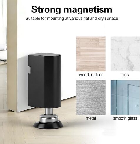 سدادة باب مغناطيسية صامتة - توقف باب من الفولاذ المقاوم للصدأ، توقف باب مغناطيسي بدون حفر ومسامير، مغناطيس باب أسود غير لامع، ارتفاع قابل للتعديل، للأبواب والجدران المعدنية والزجاج الخشبي in Kuwait