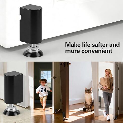 سدادة باب مغناطيسية صامتة - توقف باب من الفولاذ المقاوم للصدأ، توقف باب مغناطيسي بدون حفر ومسامير، مغناطيس باب أسود غير لامع، ارتفاع قابل للتعديل، للأبواب والجدران المعدنية والزجاج الخشبي in Kuwait