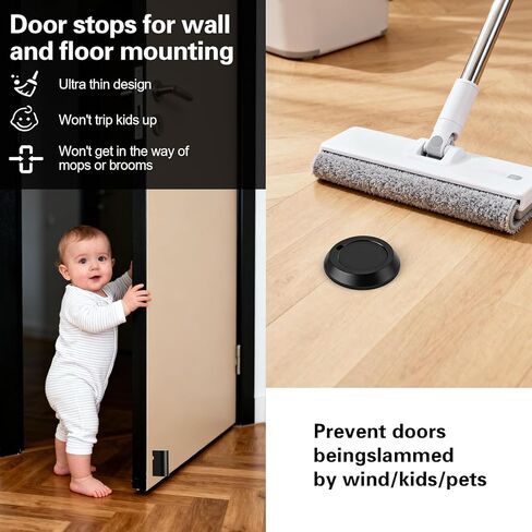 سدادة باب مغناطيسية صامتة - توقف باب من الفولاذ المقاوم للصدأ، توقف باب مغناطيسي بدون حفر ومسامير، مغناطيس باب أسود غير لامع، ارتفاع قابل للتعديل، للأبواب والجدران المعدنية والزجاج الخشبي in Kuwait