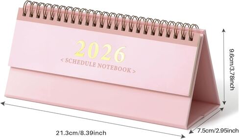Mini Desk Calendar 2026 - Standing Flip Small Desktop Calendar, Use Now to Dec 2026, Mini Daily Schedule 350gsm Thick Paper Twin-Wire Binding with Check List for Home Office School (Pink) in Saudi Arabia