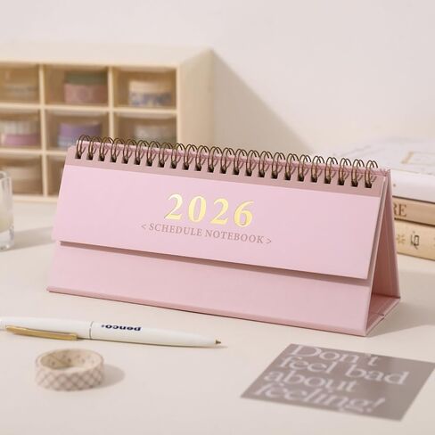 Mini Desk Calendar 2026 - Standing Flip Small Desktop Calendar, Use Now to Dec 2026, Mini Daily Schedule 350gsm Thick Paper Twin-Wire Binding with Check List for Home Office School (Pink) in Saudi Arabia
