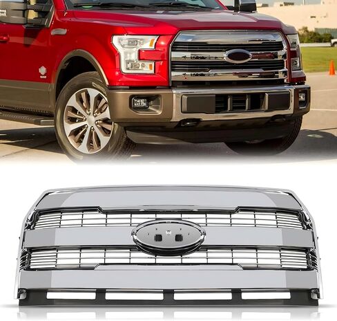 شبكة المصد الأمامي متوافقة مع 2015-2017 Ford F150 F-150 غطاء علوي شبكي من بلاستيك ABS (كروم) in Kuwait